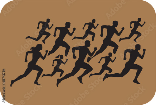 Silhouette runners in motion on a brown background capturing the dynamic energy of a group race or training session