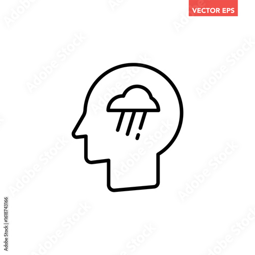 Black single depression mental disease line icon. Sadness, depression issue flat design infographic pictogram vector for app logo ads web button ui ux interface elements isolated on white background