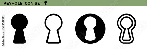Silhouette keyhole icons in black and white outline designs for security and privacy visuals