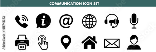 Communication icons set with various symbols for digital media and online technology usage daily