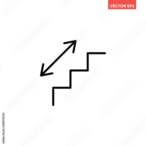 Black single upstairs and downstairs line icon, simple ladder staircase walk flat design infographic pictogram vector for app logo web button ui ux interface elements isolated on white background