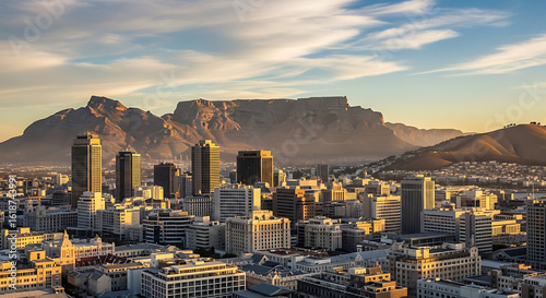 Stunning Aerial View of Cape Town Cityscape with Table Mountain at Sunset