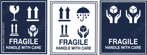 Fragile Handle with Care Shipping Label Icons | Packaging Symbols for Delivery and Transportation