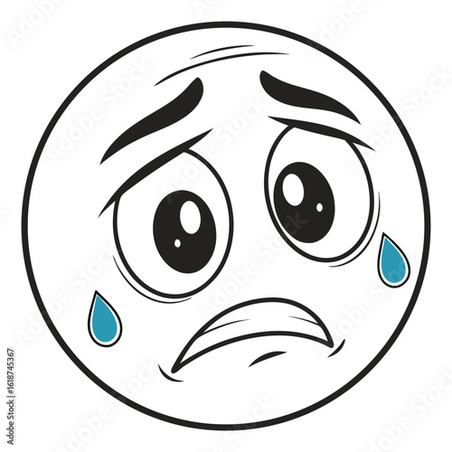 Distressed emoji face with blue tears crying