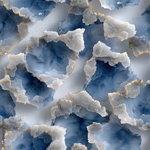 Fluid shapes in blue and silver create a captivating watercolor effect, perfect for modern decor with a touch of elegance SEAMLESS PATTERN