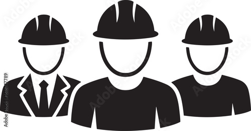 Construction workers team engineers builders safety helmets vector icon