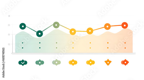A data visualization showing a line graph with colored gradient and icons at the bottom of the graph