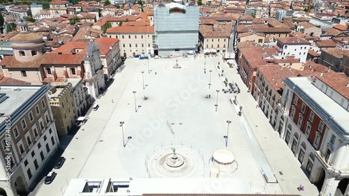 Italy, July 10, 2025: Aerial view of Piazza del Duomo in L'Aquila, Abruzzo region. Also known as the market square, it is the largest in the city.