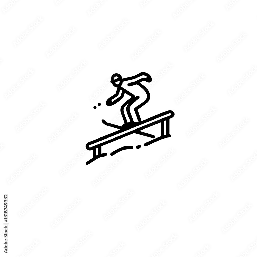 Naklejka premium Graffiti-Style Rail Jam Ski Icon – Grind Rail Line Art – Edgy Urban Event Logo