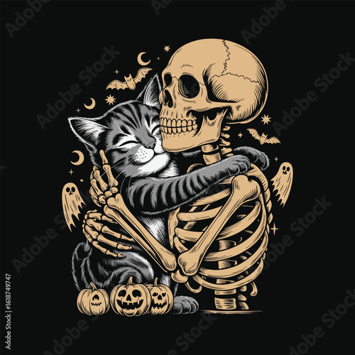 Skeleton Hugging Cat vector