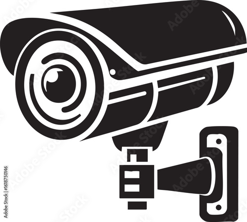 Vector illustration of a security camera mounted on a wall.
