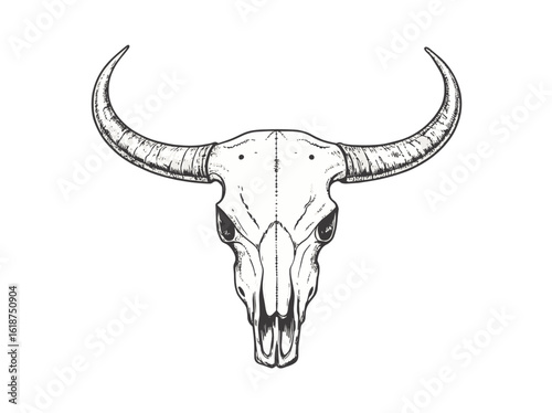 Buffalo skull. Drawn sketch of a buffalo skull on a white background. Vector illustration