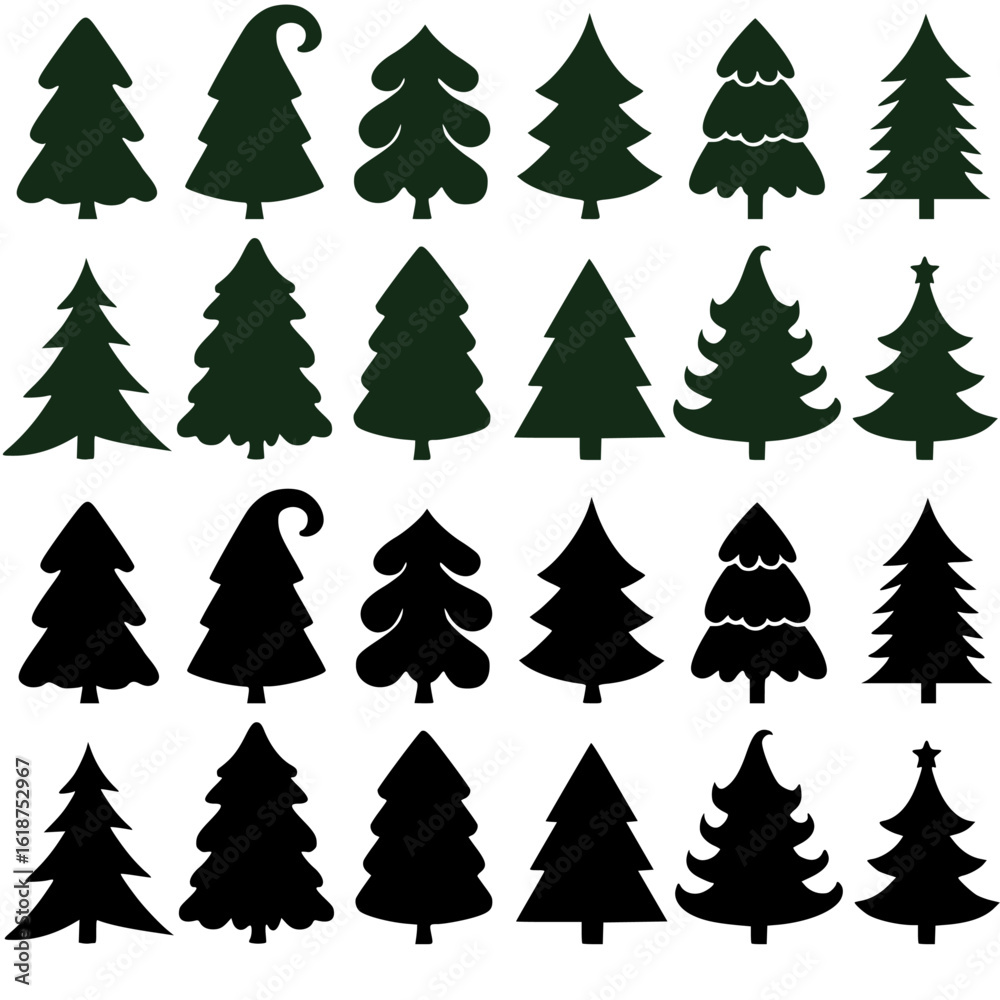 Obraz premium black Christmas tree drawing clip art collection in white background for Xmas season pine tree Vector Illustration.