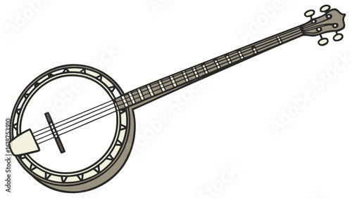Illustration of a banjo isolated on white background, a stringed musical instrument often associated with folk and country music, perfect for adding a touch of vintage charm to your designs