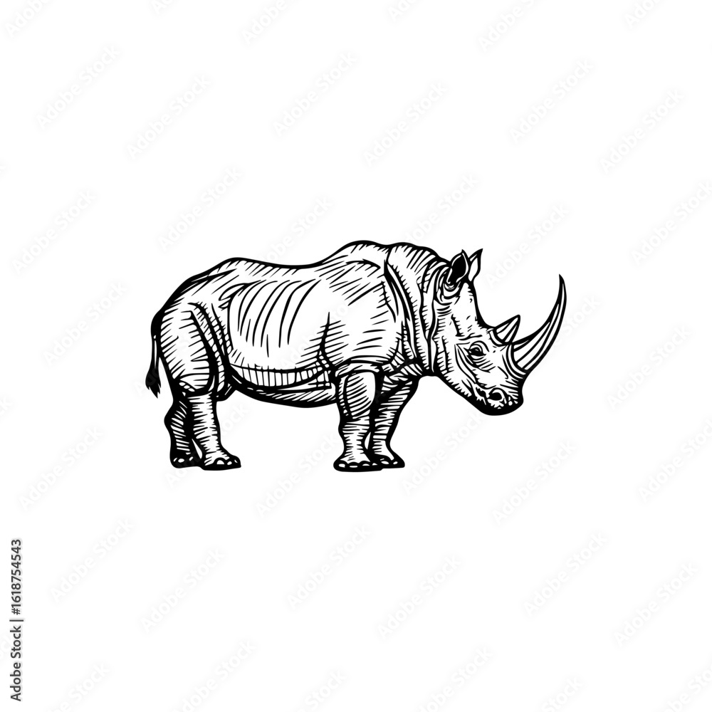 Obraz premium White rhinoceros vector standing, isolated on white background