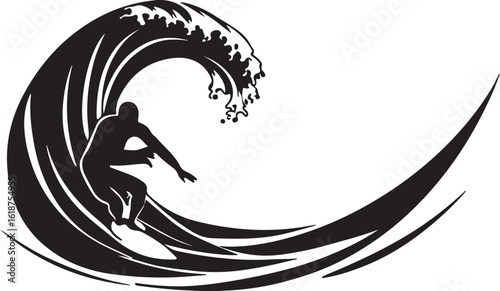 Surfer surfing wave silhouette
