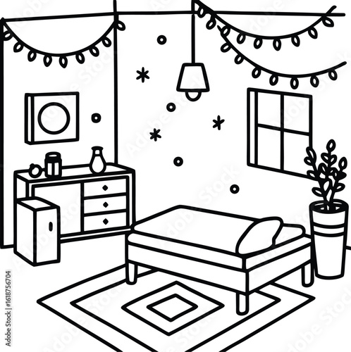 dorm with posters nightstand and cozy blanket
