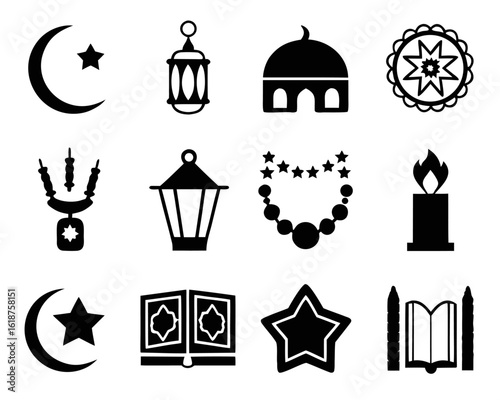 Collection of islamic cultural symbols and religious graphics celebrating the sixth day of muharram with a variety of themed icons