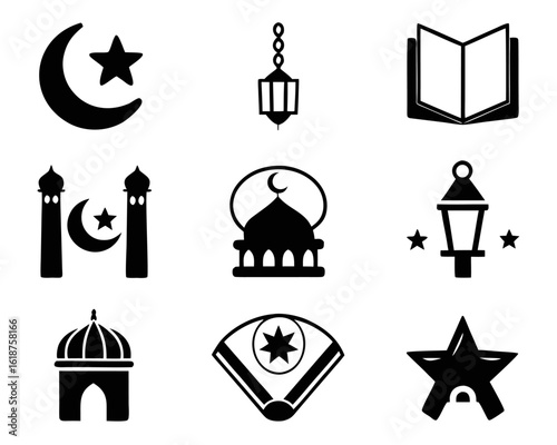Collection of islamic cultural symbols and religious motifs representing the sixth day of muharram presented in a diverse color palette for various applications