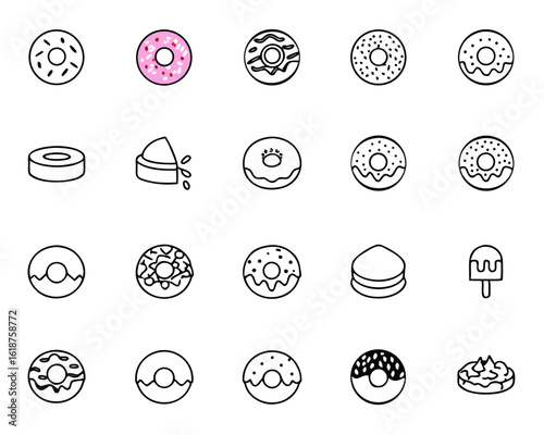 A delightful sweet three dimensional cartoon donut featuring vibrant pink frosting and sprinkles perfect for confectionery or bakery themes