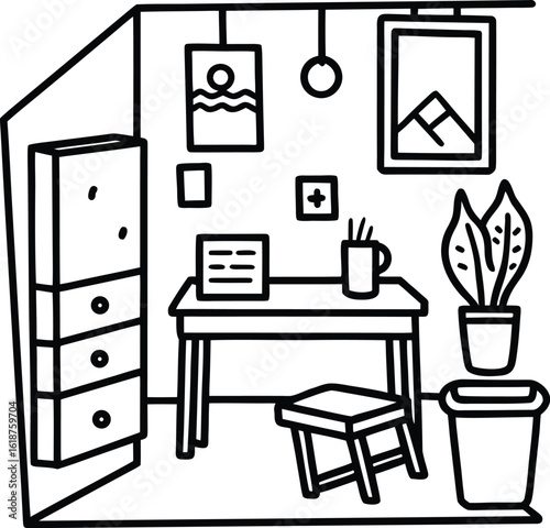 dorm with small table and fairy lights