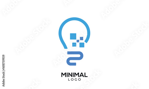 Minimal Bulb logo design with molecule, Technology bulb concept, digital bulb logo