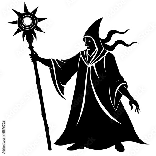 Wizard casting spell with glowing staff magic