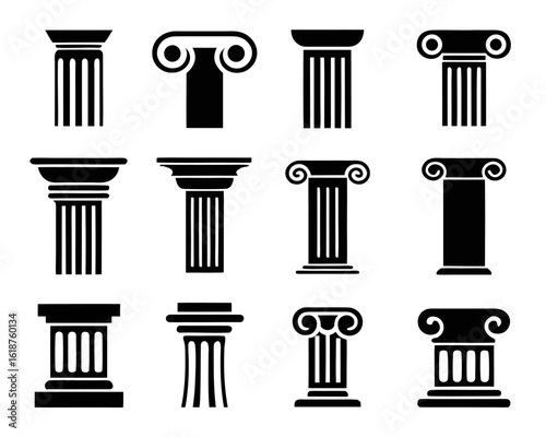 Classic architectural column icons representing history and antiquity suitable for design projects