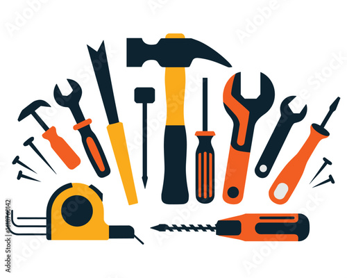 Assortment of Hand Tools in Orange Yellow and Black