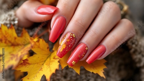 beautiful autumn style nails with tree leaves
