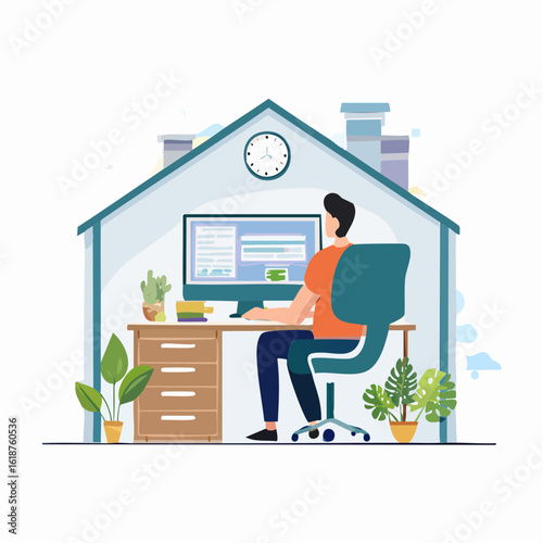 Focused man working diligently from home office, embracing modern remote work lifestyle and productivity