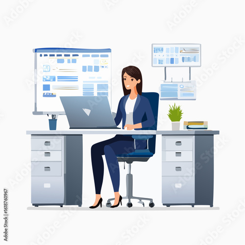 Confident businesswoman working diligently at her modern office desk on a new project