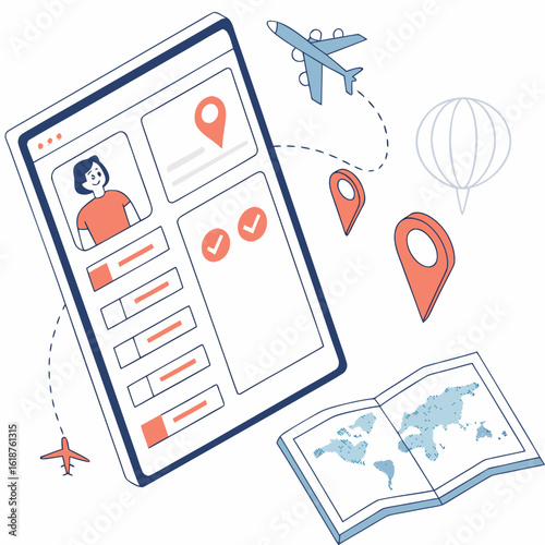 Digital travel planning with a profile map and itinerary on a tablet