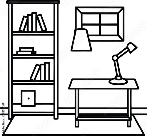 dorm with shelf study lamp and rug