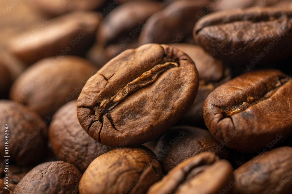 Naklejka premium Close-up of Roasted Coffee Beans Pile
