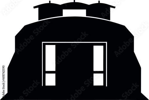 Bunker with sandbags in front silhouette vector illustration