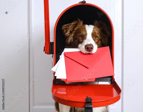 Dog in mailbox with mail
