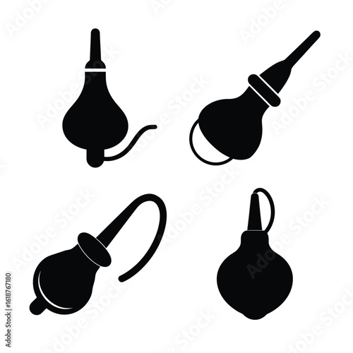 Nasal Aspirator Bulb Syringe Silhouette Icons Set Isolated on White Background