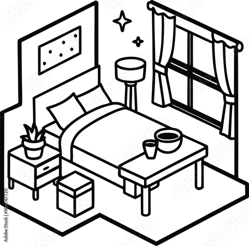 dorm with tidy bed cup of tea and small table
