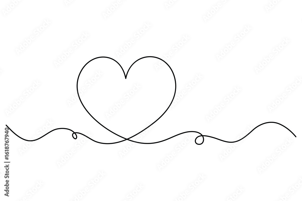 Fototapeta premium Heart continuous single line art drawing. Hand drawn doodle heart outline vector illustration 