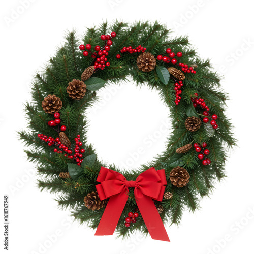 Wallpaper Mural Elegant Christmas Wreath with Berries, Pinecones, and Red Bow Torontodigital.ca