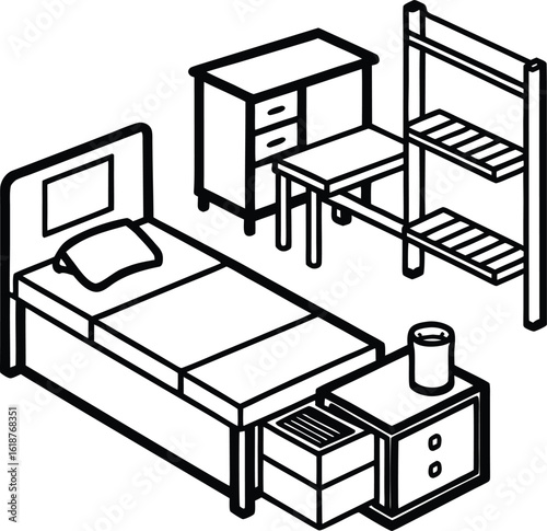 dorm with tidy bed laptop and small table