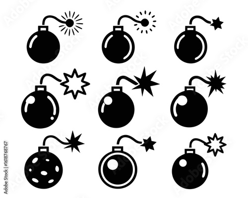 Whimsical cartoon bomb ready to detonate sticker design featuring a classic explosive device with a burning fuse and a surprise element