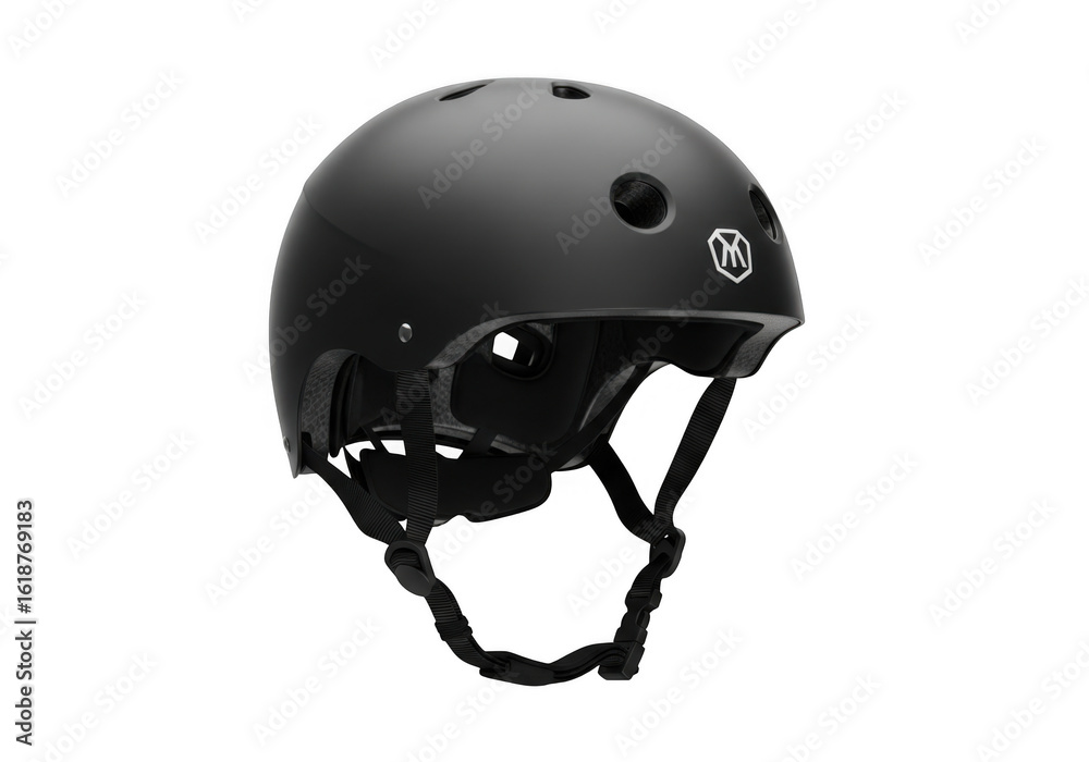 Fototapeta premium Black matte skate helmet isolated on transparent background
