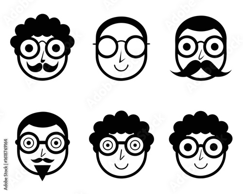 Whimsical cartoon character portrait featuring prominent round spectacles and expressive thick eyebrows rendered in a vibrant color palette suitable for playful designs