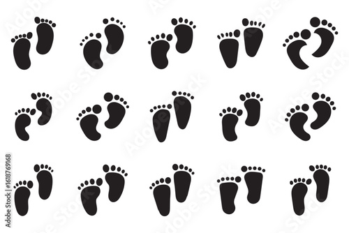silhouette of baby feet icon set over white background. vector illustration. Baby footprints icon set isolated on white background. Baby feet sign. Set icons colorful. 