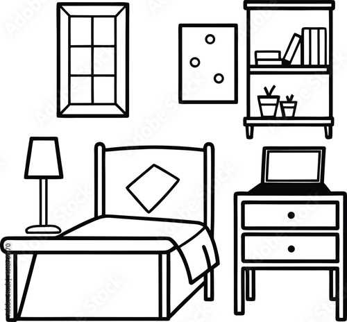 dorm with tidy bed nightstand and coffee mug