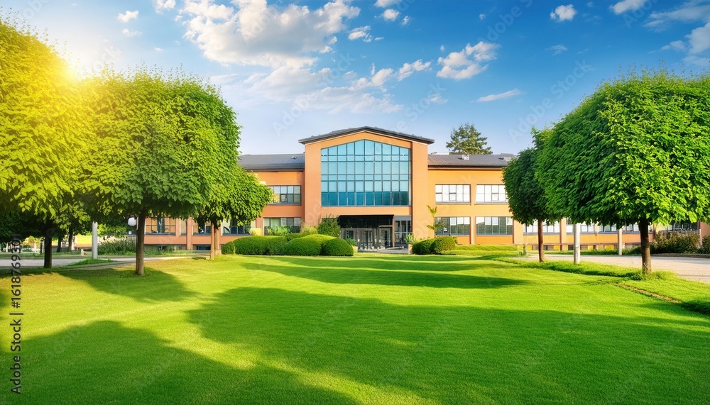 Fototapeta premium Educational School Building Background for Back to School Themes
