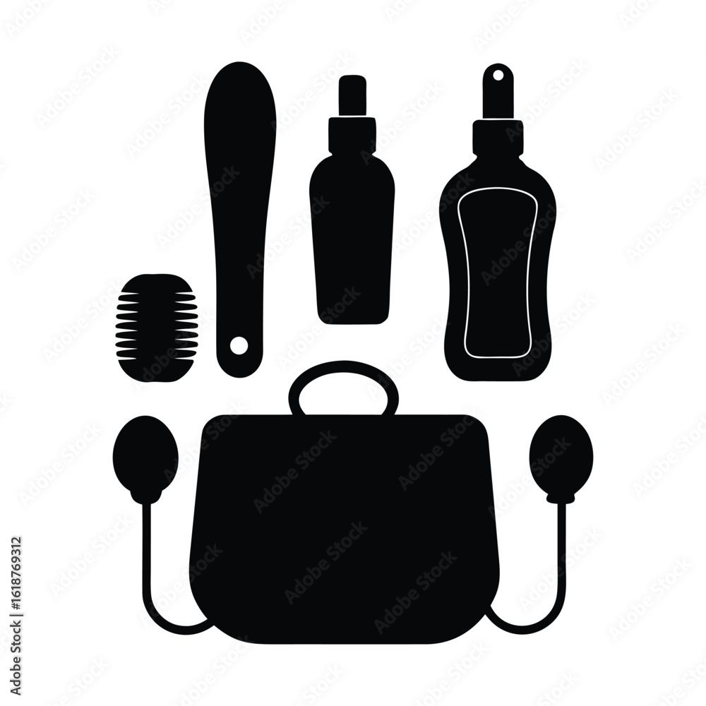 Obraz premium Silhouette Set of Spa and Beauty Accessories Isolated on White Background