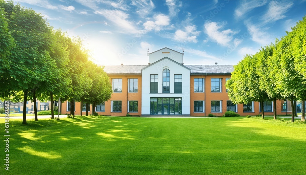 Fototapeta premium Educational School Building Background for Back to School Themes